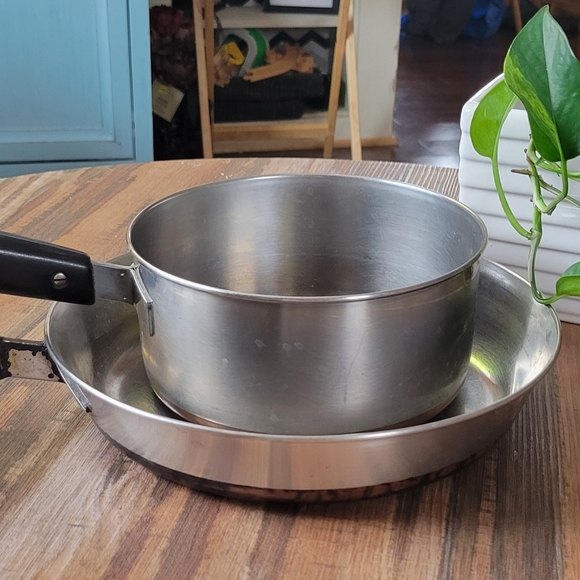 Revere Ware 1801 10" Copper Clad Frying Pan Skillet & 1.5 qt Sauce Pot - Picture 1 of 5